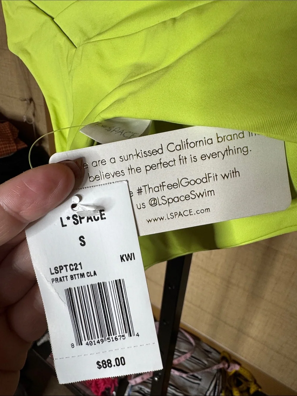 NWT L*Space Pratt V-Waist Bikini Bottom Kiwi Lime Green Size Small